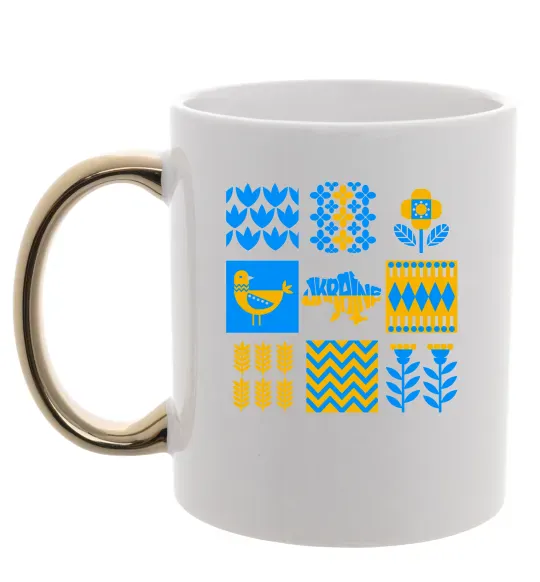 Чашка с цветной ручкой Україна квадрати Золото фото