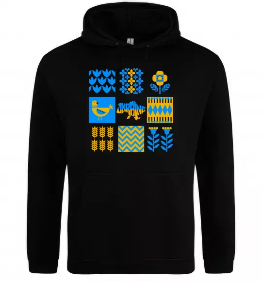 Жіноча толстовка (худі) Україна квадрати Чорний фото