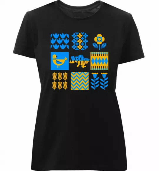 Жіноча преміум футболка Україна квадрати Чорний фото