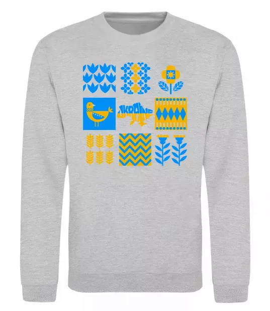 Свитшот Україна квадрати Серый меланж фото