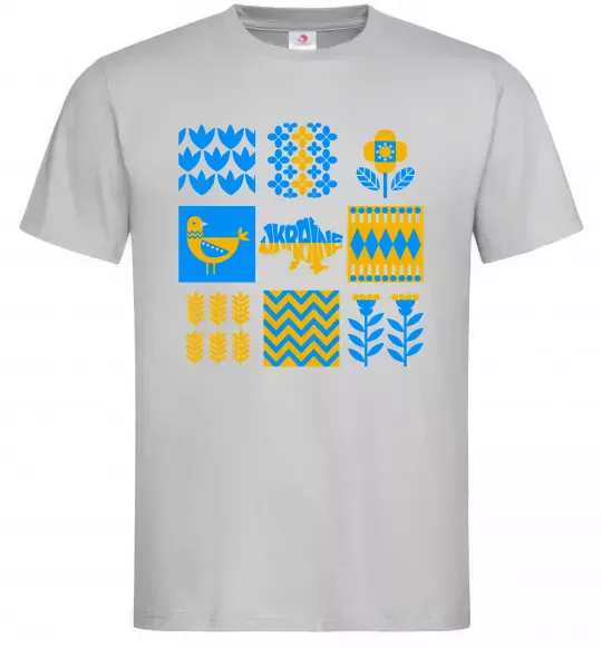 Мужская футболка Україна квадрати Серый фото