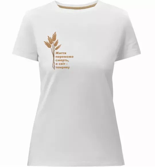 Женская премиум футболка Життя переможе смерть ВИШИВКА Белый фото