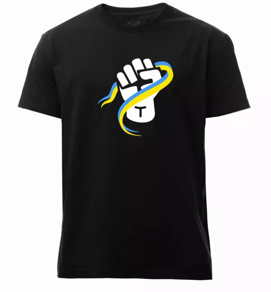 Мужская премиум футболка Рука зі стрічкою прапор ВИШИВКА Черный фото