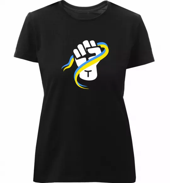 Жіноча преміум футболка Рука зі стрічкою прапор ВИШИВКА Чорний фото