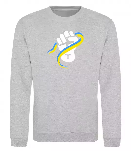Свитшот Рука зі стрічкою прапор ВИШИВКА Серый меланж фото