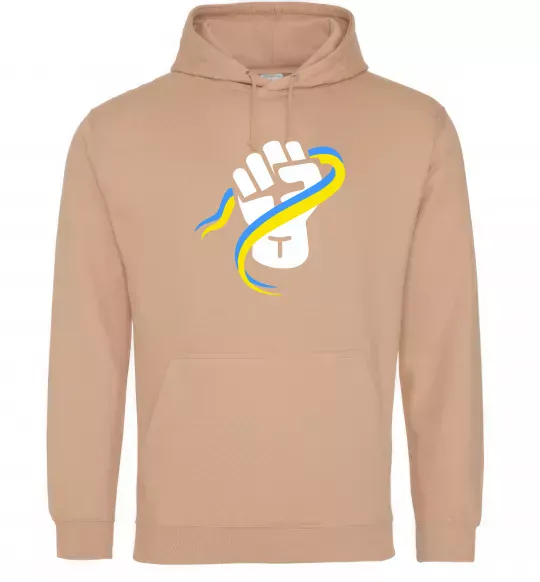 Мужская толстовка (худи) Рука зі стрічкою прапор ВИШИВКА Песочный фото