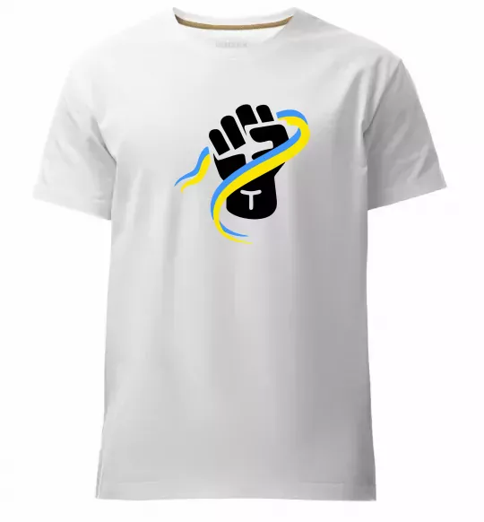 Мужская премиум футболка Рука зі стрічкою прапор ВИШИВКА Белый фото