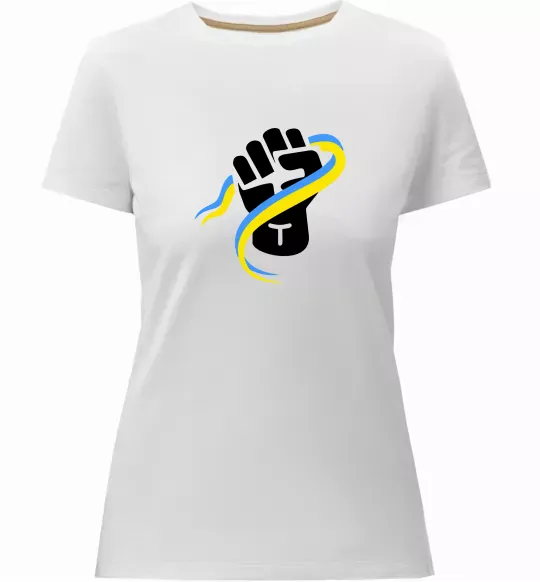 Жіноча преміум футболка Рука зі стрічкою прапор ВИШИВКА Білий фото