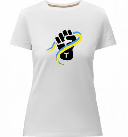 Жіноча преміум футболка Рука зі стрічкою прапор ВИШИВКА