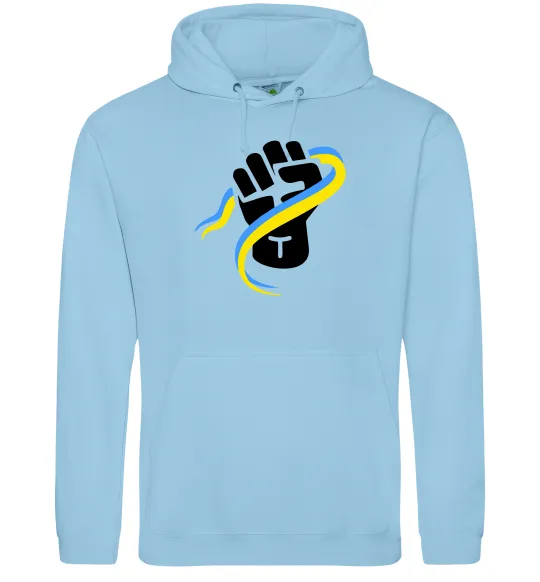 Женская толстовка (худи) Рука зі стрічкою прапор ВИШИВКА Голубой фото