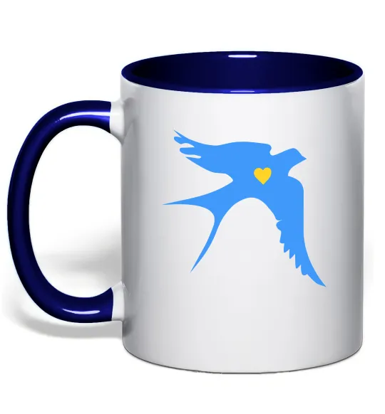 Чашка з кольоровою ручкою Ластівка блакитна парні ВИШИВКА Глибокий темно-синій фото