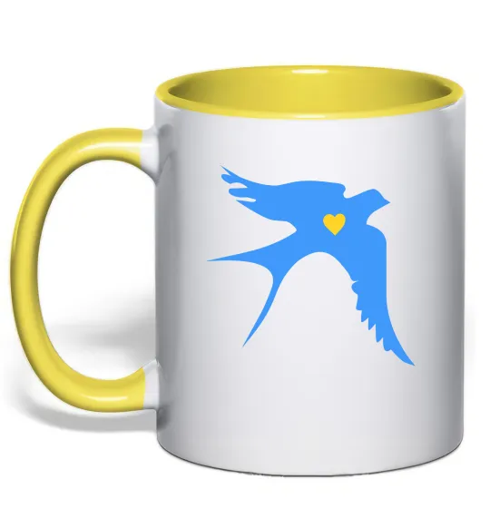 Чашка з кольоровою ручкою Ластівка блакитна парні ВИШИВКА Лимонний фото