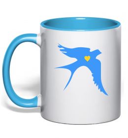 Чашка с цветной ручкой Ластівка блакитна парні ВИШИВКА