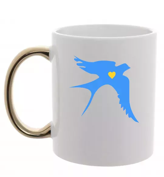 Чашка з кольоровою ручкою Ластівка блакитна парні ВИШИВКА Золото фото