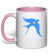 Чашка з кольоровою ручкою Ластівка блакитна парні ВИШИВКА Ніжно рожевий фото