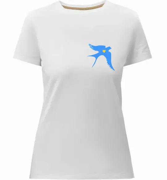 Женская премиум футболка Ластівка блакитна парні ВИШИВКА Белый фото