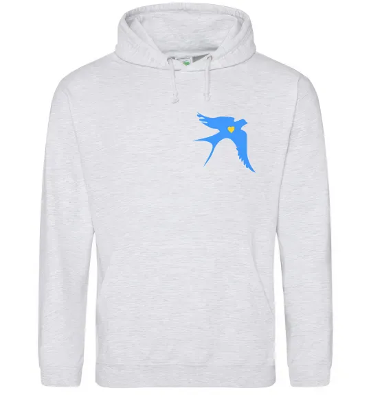 Чоловіча толстовка (худі) Ластівка блакитна парні ВИШИВКА Сірий меланж фото