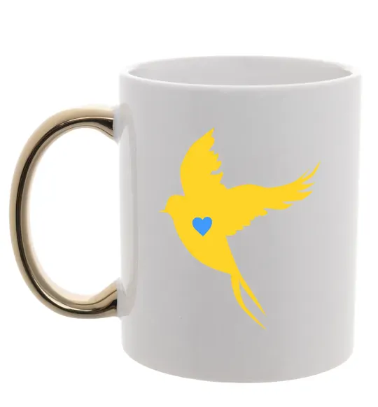 Чашка з кольоровою ручкою Ластівка жовта парні ВИШИВКА Золото фото