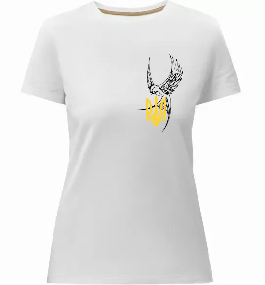 Жіноча преміум футболка Ластівка Герб ВИШИВКА Білий фото