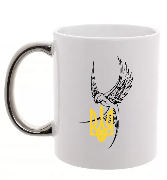 Чашка з кольоровою ручкою Ластівка Герб ВИШИВКА Срібло фото