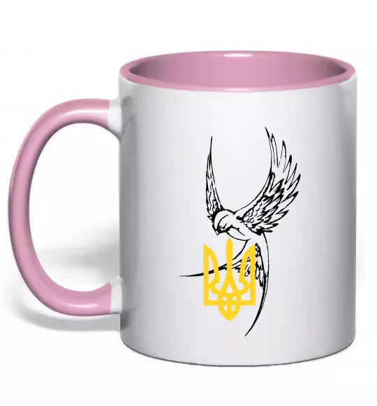 Чашка з кольоровою ручкою Ластівка Герб ВИШИВКА Ніжно рожевий фото