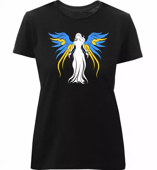 Жіноча преміум футболка Україна Янгол Чорний фото