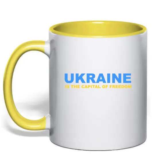 Чашка з кольоровою ручкою Ukraine capital of freedom Лимонний фото