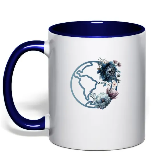 Чашка з кольоровою ручкою Земля квіти Глибокий темно-синій фото
