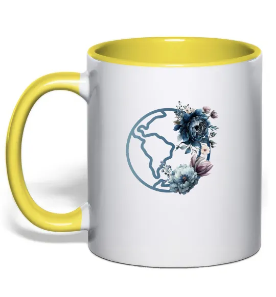 Чашка з кольоровою ручкою Земля квіти Лимонний фото