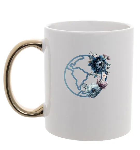 Чашка з кольоровою ручкою Земля квіти Золото фото