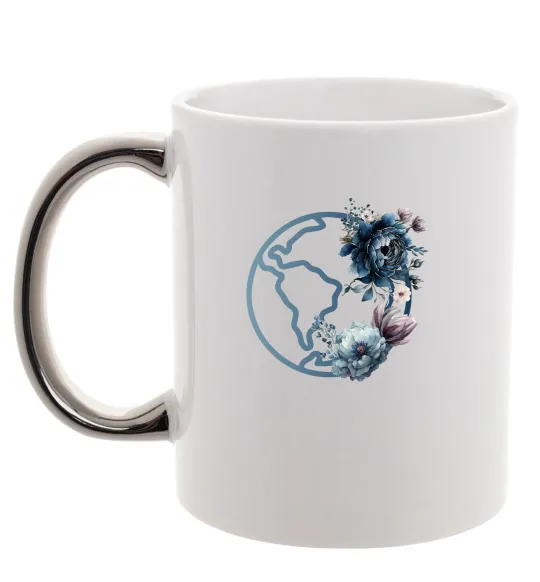 Чашка з кольоровою ручкою Земля квіти Срібло фото