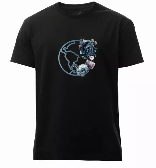 Мужская премиум футболка Земля квіти Черный фото