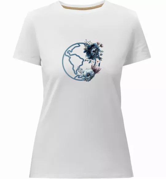 Женская премиум футболка Земля квіти Белый фото