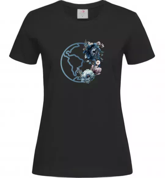 Женская футболка Земля квіти Черный фото
