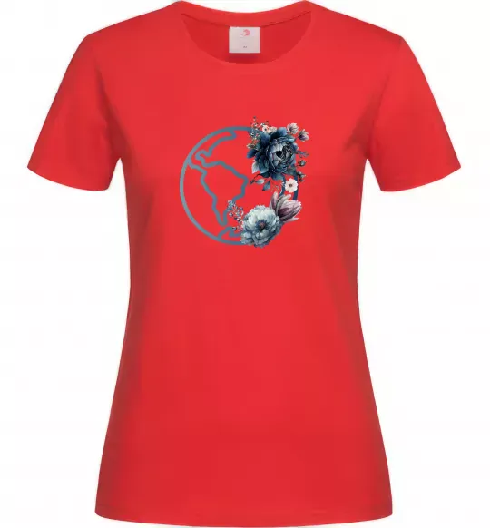 Женская футболка Земля квіти Красный фото