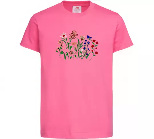 Дитяча футболка Квіти ВИШИВКА Яскраво-рожевий фото
