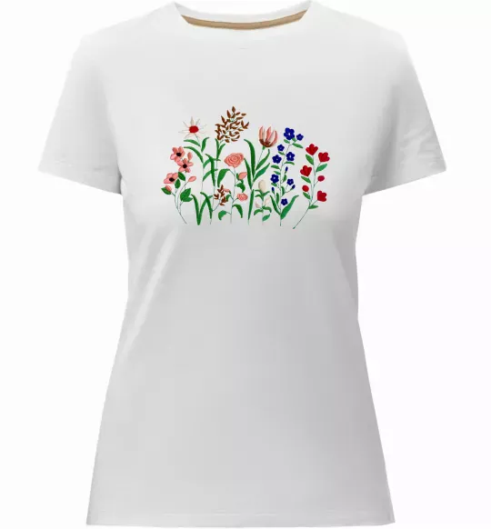 Жіноча преміум футболка Квіти ВИШИВКА Білий фото