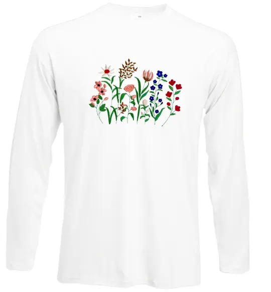 Лонгслів Квіти ВИШИВКА Білий фото