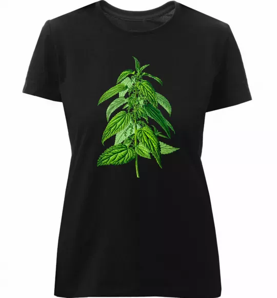 Женская премиум футболка Кропива Черный фото