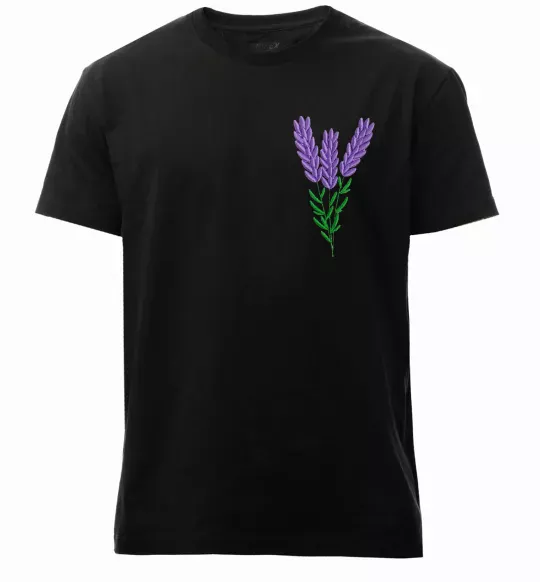 Мужская премиум футболка Лаванда ВИШИВКА Черный фото
