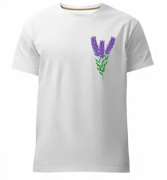Мужская премиум футболка Лаванда ВИШИВКА Белый фото