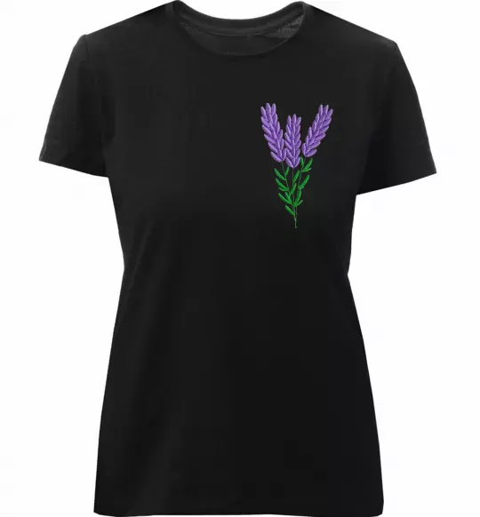 Жіноча преміум футболка Лаванда ВИШИВКА Чорний фото
