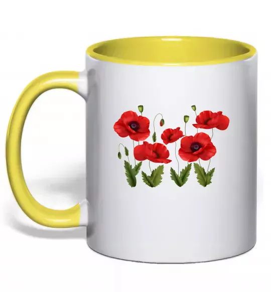 Чашка з кольоровою ручкою Маки Сонячно жовтий фото