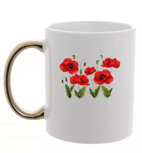 Чашка з кольоровою ручкою Маки Золото фото