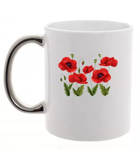 Чашка з кольоровою ручкою Маки Срібло фото