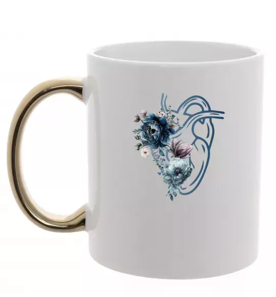 Чашка с цветной ручкой Серце квіти Золото фото