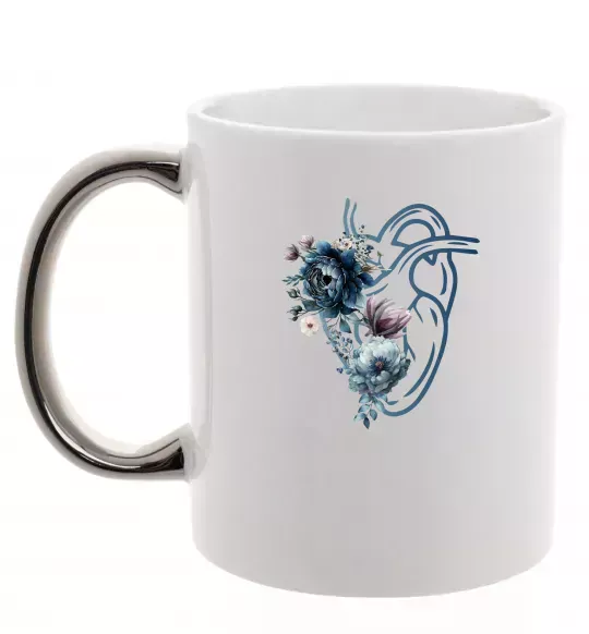 Чашка с цветной ручкой Серце квіти Серебро фото