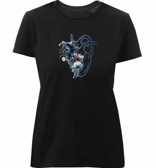 Жіноча преміум футболка Серце квіти Чорний фото