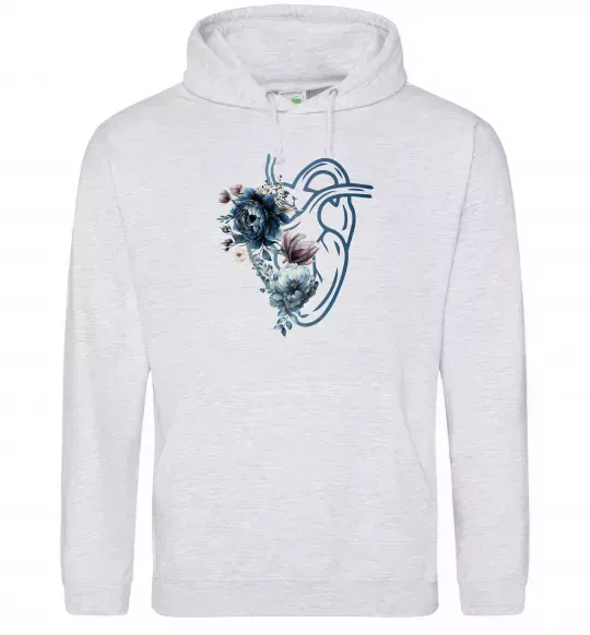 Жіноча толстовка (худі) Серце квіти Сірий меланж фото