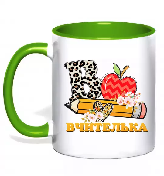 Чашка с цветной ручкой В - Вчителька Зеленый фото